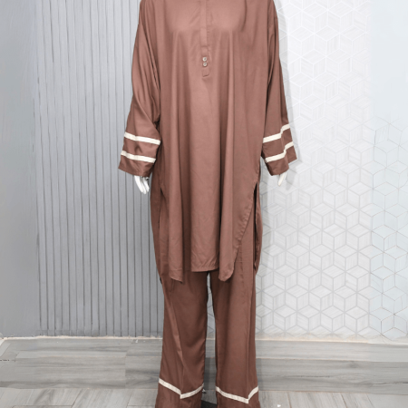 Brown Wash n Wear Solid Suit-2 PC