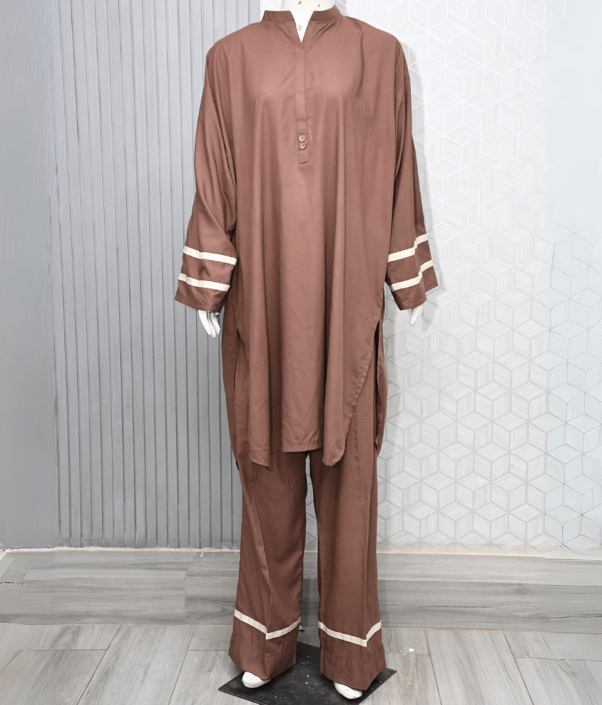 Brown Wash n Wear Solid Suit-2 PC