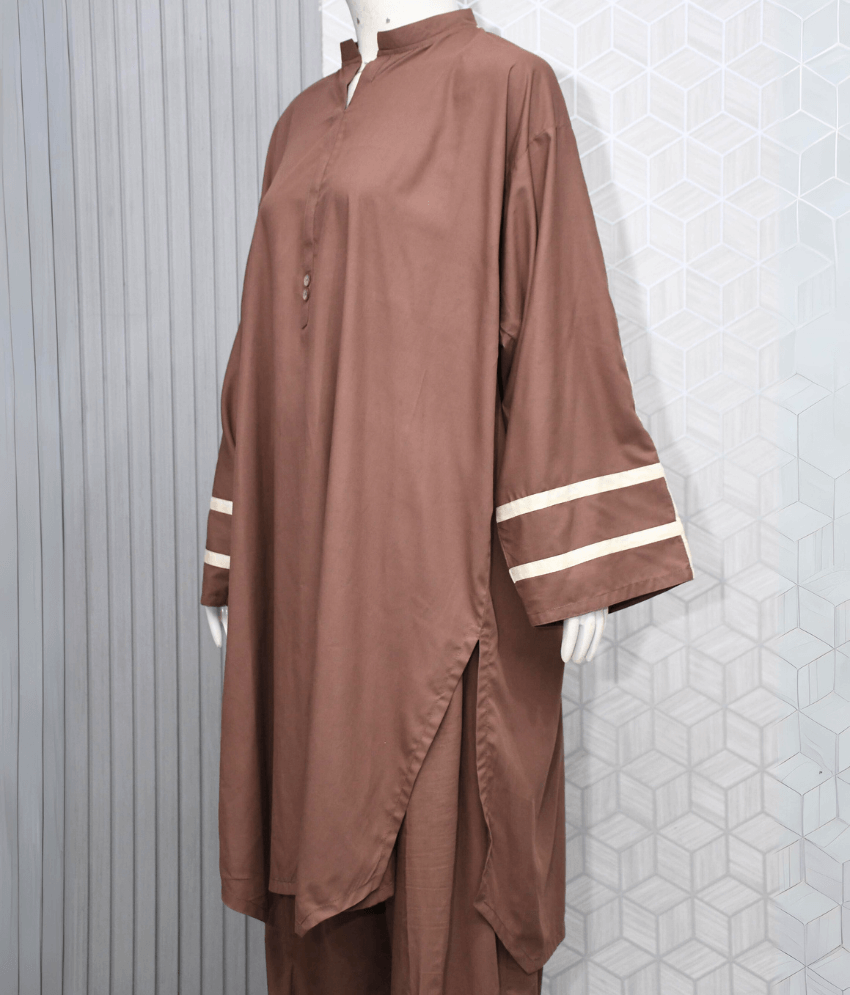 Brown Wash n Wear Solid Suit-2 PC