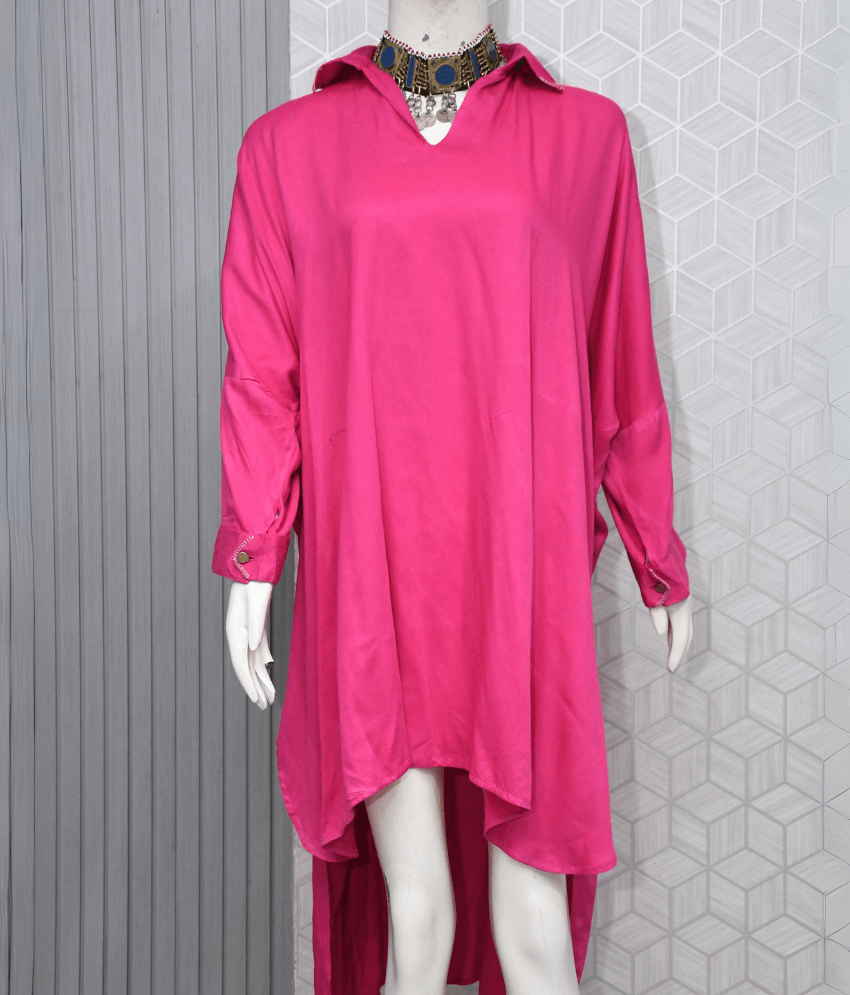 Pink Cotton Satin Over-Sized box Cut Shirt