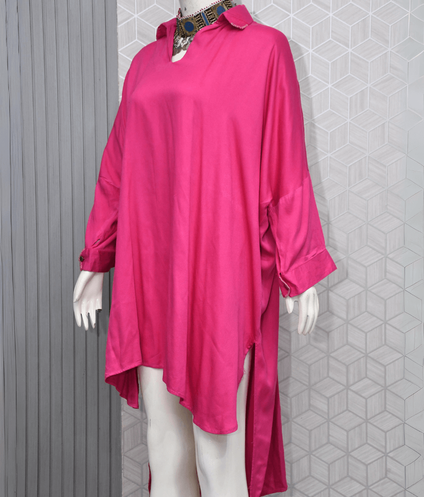 Pink Cotton Satin Over-Sized box Cut Shirt