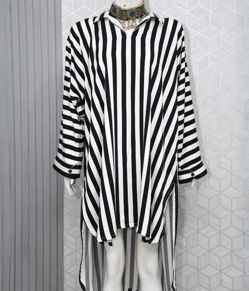 Black n White Striped Linen Shirt