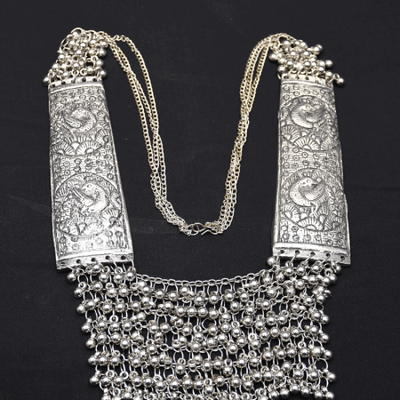 Silver Long Necklace Rectangular