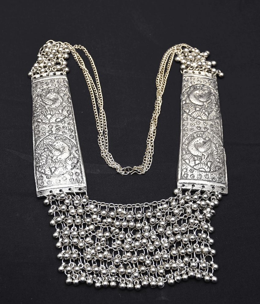 Silver Long Necklace Rectangular
