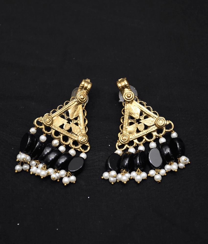 Golden Black and white Earrings