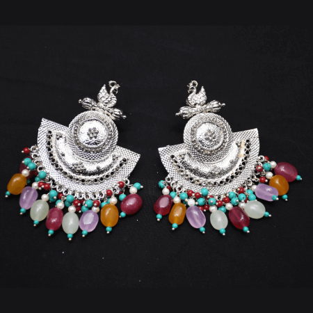 Silver antique earrings with multicolor beads