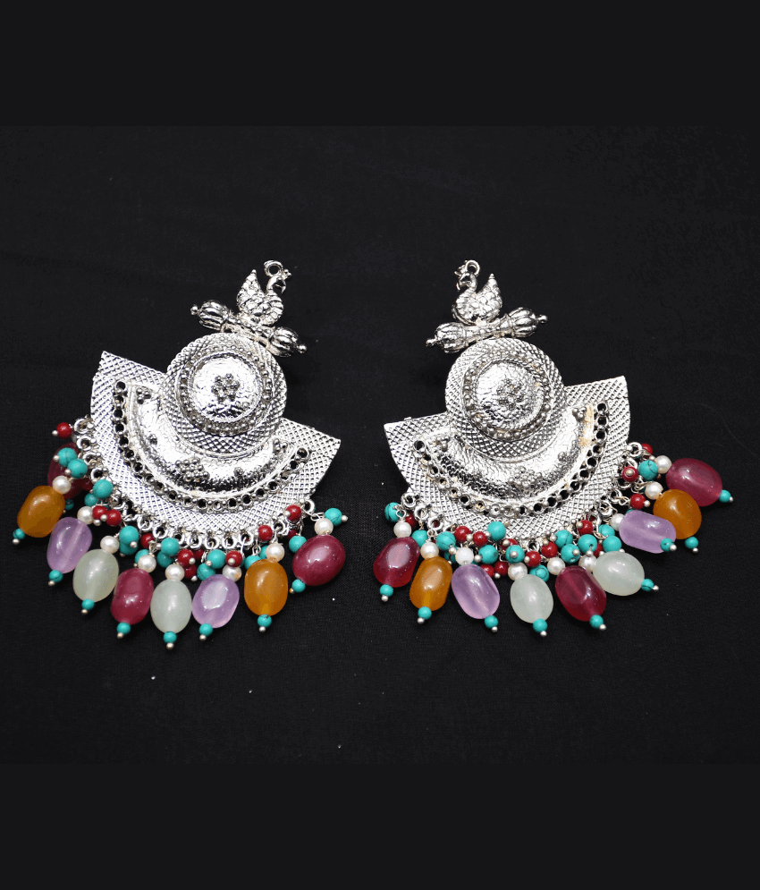 Silver antique earrings with multicolor beads